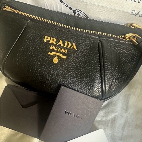 Prada Black Leather Pouch with Gold Zipper - Picture 2 of 8